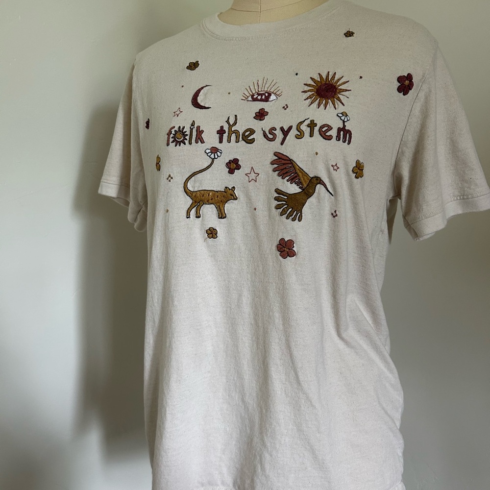 Rare Christy Dawn “Folk The System” Embroidered Tee – Size S